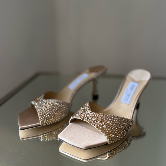 New Jimmy Choo Skye 70 Gold Satin Crystal Sandals $1,950 - Picture 8 of 14